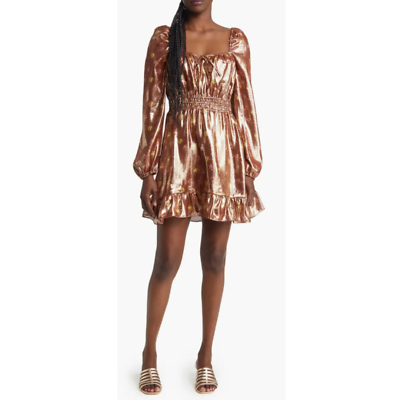 #ad PAIGE Bronze Metallic Noah Silk Blend A Line Mini Women#x27;s Dress Size Small $250.00