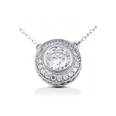 #ad 0.78ct tw D SI1 Round Cut Earth Mined Certified Diamonds 950 PLT. Halo Pendant $1266.64