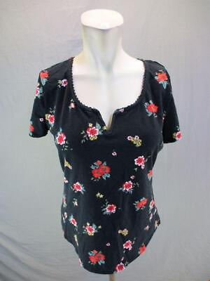 #ad No Boundaries Size XL Women Black Floral Short Sleeve Cotton T Shirt Top 3Y108 $10.00
