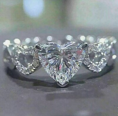 #ad 14k White Gold Plated 1.50ct Natural Moissanite Heart Anniversary Wedding Ring $132.99
