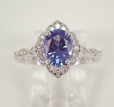 #ad 2Ct Oval Cut Blue Tanzanite amp; Diamond Halo Engagement Ring 14K White Gold Finis $62.10