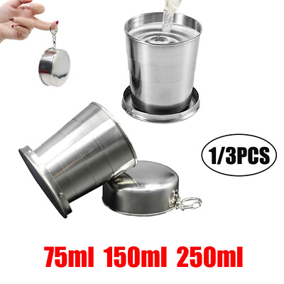 #ad 3PCS Stainless Steel Folding Cup Camping Mug Collapsible Outdoor Travel Portable $8.45