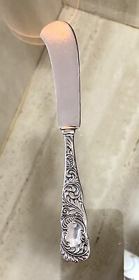 #ad Antique Sterling Silver Repousse Flat Handle Butter Knife Spreader 1880 $69.97