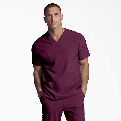 #ad 3 PACK Dickies Medical Scrubs Everyday V Neck Top Shirt Burgundy Wine Mens XL $40.46
