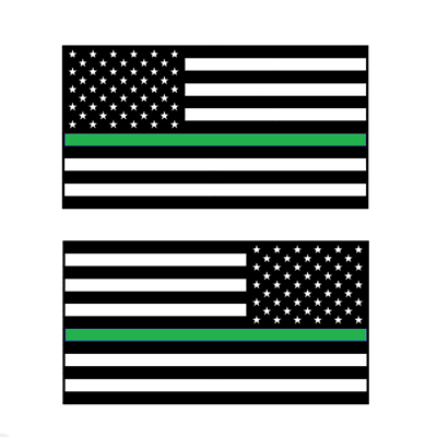 #ad Set of 2 United States Thin Green Line Flag Decals Standard and Mirrored $50.00