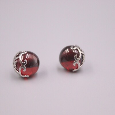 #ad Fine Pure S925 Sterling Silver Red Garnet Women Ball Figure Stud Earrings $15.81