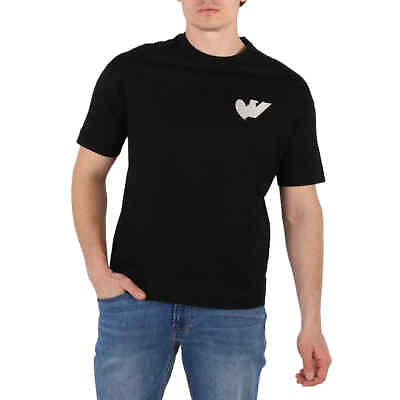 Emporio Armani Men#x27;s Black Logo Embroidered Cotton T Shirt $78.10
