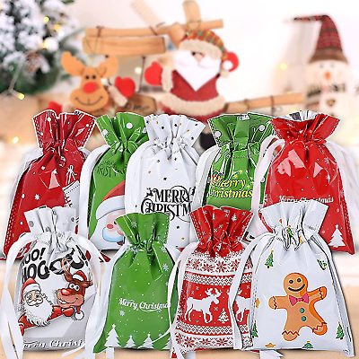 Drawstring Christmas Bags Xmas Gift Bag Wrapping Tote Treat Pouch Sack Stocking $7.07