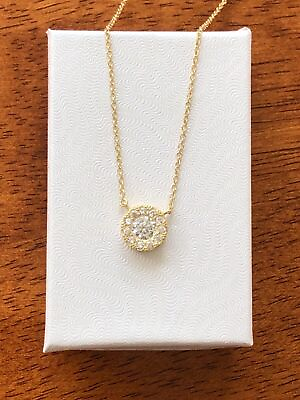 #ad Round Cz Halo Pendant Necklace 925 Sterling Silver Womens 9mm 0.35quot; 17.5quot; Gold $22.00