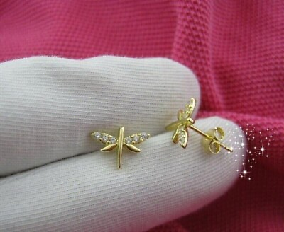 #ad Dragonfly Stud Earrings 1Ct Round Lab Created Diamond 14K Yellow Gold Plated $83.99