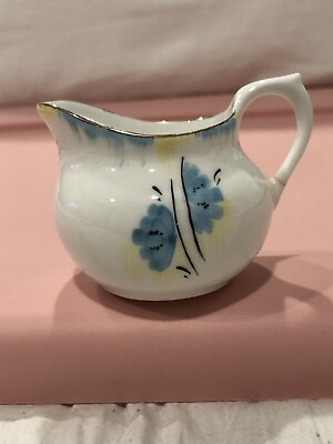 #ad Vintage Hand Painted Blue Floral Pottery Pitcher Collingswood China England $12.00