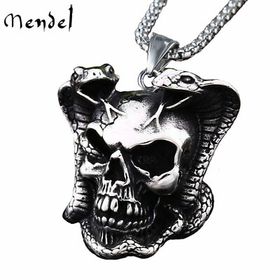 #ad MENDEL Mens Stainless Steel Biker Snake Devil Punk Skull Pendant Necklace Men $11.99