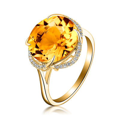 #ad New 12mm Round Shape Charm Yellow Citrine Gemstone Fashion Women Girl Gold Ring $7.59