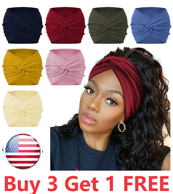 #ad Twisted Hair Wrap Yoga Headband Stretchable Turban Hairband Fashion Solid Color $4.99