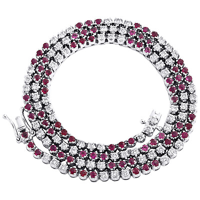 #ad 14K White Gold Real Ruby amp; Diamond Prong Set 18quot; Tennis Necklace Chain 5.75 CT. $5005.00