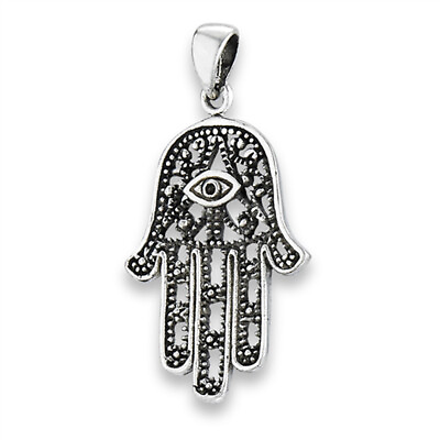 #ad Hamsa Hand of God Pendant .925 Sterling Silver Ornate Detailed Fatima Charm $13.99