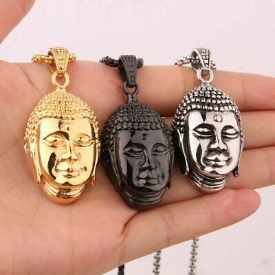 #ad Vintage Hot Stainless Steel Silver Gold Black Buddha Head Pendant Men#x27;s Necklace $12.99