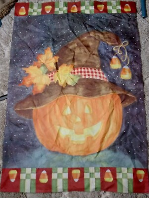 #ad Vtg Halloween Fall Garden Flag Jack o lantern by Vicky Howard Banner 36quot;×24quot; $15.00