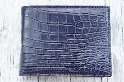 #ad Genuine Alligator Crocodile Leather Skin Men Bifold Wallet Handmade Blue #K35 $59.00