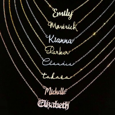 ANY Name Plate Necklace Personalized 925 Custom Silver Gold Pendant Jewelry Gift $18.99