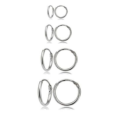 4 Pack 925 Solid Sterling Silver Endless Hoop Earrings Set 10MM 12MM 14MM 16mm $13.99