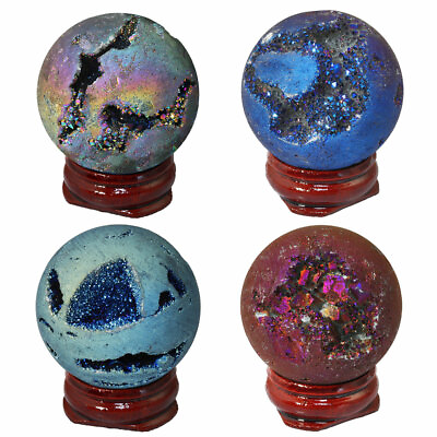 #ad Multi color Titanium Coated Druzy Geode Sphere Ball Crystal Quartz Agate Decor $13.99