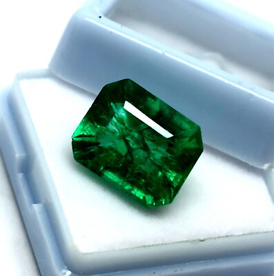#ad 8.40 CT Natural Dark Green Emerald Certified Loose Gemstone In Emerald Cut $11.56
