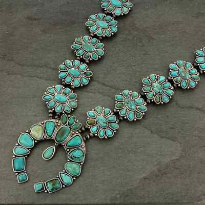 #ad Full Squash Blossom Natural Turquoise Necklace $200.00
