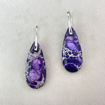 #ad Purple Sea Sediment Jasper Women Dangle Healing Chakra Anxiety Relief Earrings $11.98