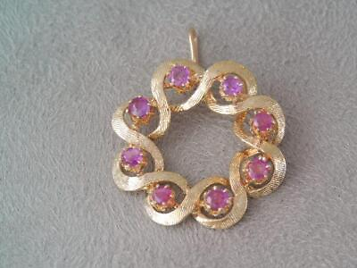 #ad VINTAGE 14K YELLOW GOLD RUBY PINK SAPPHIRE CIRCLE WREATH PENDANT $295.00