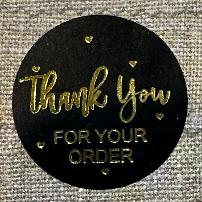 #ad 50 Thank You FOR YOUR ORDER Stickers BLACK Gold Envelope Seal 1” $1.95