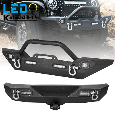 #ad Front Rear Bumper for 07 18 Jeep Wrangler JK Unlimited w Winch Plate LED Lights $179.80