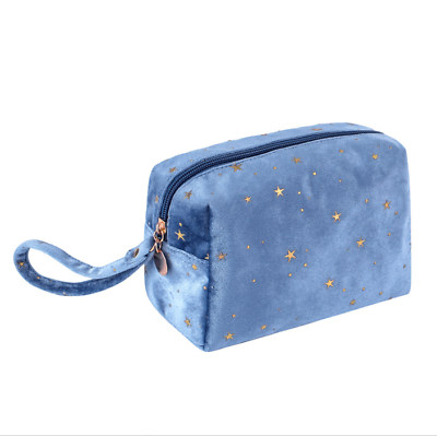#ad #ad Velour blue makeup bag case cosmetic travel purse for girl women gift $9.99