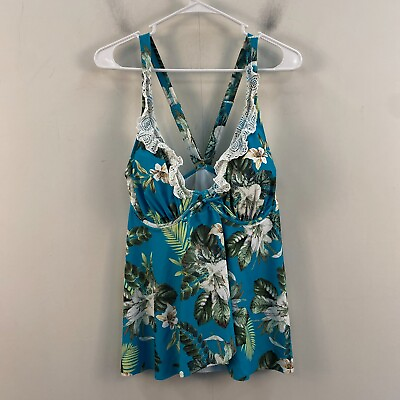 #ad Swimsuits for All Womens 18 Tankini Top Blue Floral Underwire Padded Ruffle $20.30