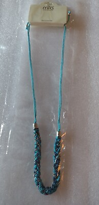 #ad Mia Collection Necklace Blue Braided Adjustable Length $4.25