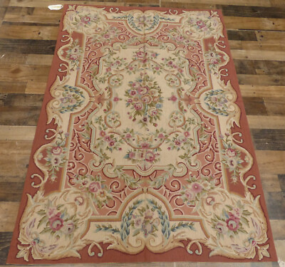 #ad 4#x27;x6#x27; Stunning French Floral Aubusson DES hand knotted wool Needlepoint area rug $299.50