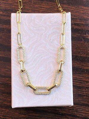 #ad Cz Gold Paperclip Link Chain Necklace 925 Sterling Silver Womens 12mm 0.47quot; 16quot; $65.94
