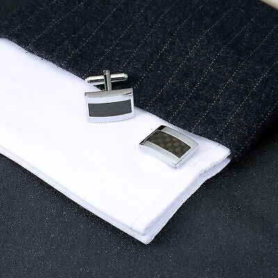#ad Men Black Silver rectangle French cufflinks business sleeve studs Suit cuffs New GBP 9.00