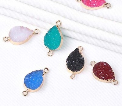 #ad Teardrop Druzy Connector Charms Gold Color Base Pendant DIY Jewelry Making 10Pcs $18.92