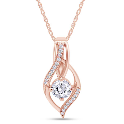 #ad #ad Solid 14K Rose Gold Necklace for Women Pendant Necklace with Moissanite 18#x27;#x27; $339.35