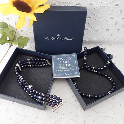 #ad Danbury Mint Midnight Spell Cultured Pearl Sterling Rhodium Necklace amp; Bracelet $249.95