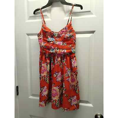 #ad Roxy Women#x27;s Size Small Reddish Orange Floral Spaghetti Strap Mini Dress $15.00