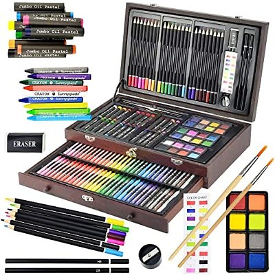 #ad Sunnyglade 145 Piece Deluxe Art Set Wooden Art Box amp; Drawing Kit with Crayon $37.58