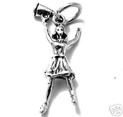 #ad 925 Sterling Silver Cheerleader w Megaphone Charm $14.55