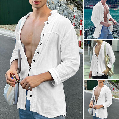 #ad INCERUN Mens Buttons Up Long Sleeve Tops Shirt Casual Loose Shirts Tee Blouse $22.79