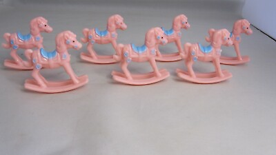 #ad 7 Vintage Cupcake Cake Baby Rocking Horses Decorations Hard Plastic Pink Blue $9.78