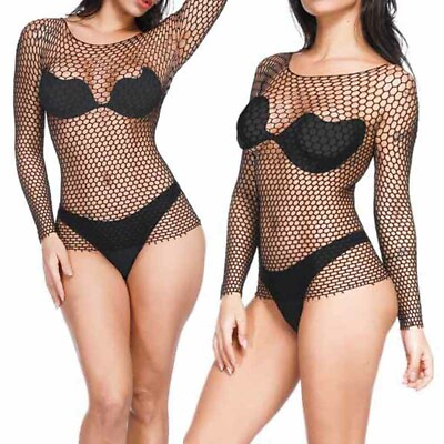 #ad Women Long Sleeve See Through Mesh T Shirt Sexy Hollow Out Fishnet Tops Clubwear $6.22