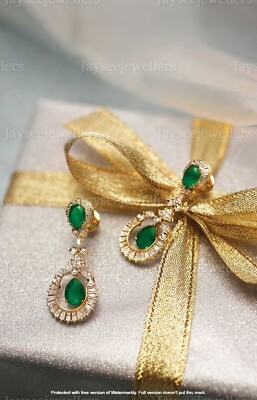 Birthday Gift Natural Emerald 925 Sterling Silver Becets Diamond Beauty Earring $243.60