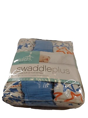#ad Aden By Aden Anais Swaddleplus Cotton Muslin Blankets Boy Gift Baby Blue Qty 3 $15.99
