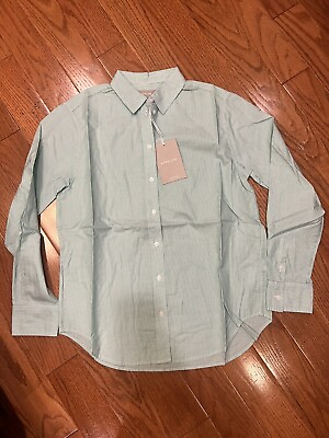 #ad New Everlane Silky Cotton Mint Striped Button Down Shirt Size 2 $13.50
